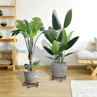 Support de plante roulant robuste avec roues de caddie de plantes en bois grands pots de fleurs intérieurs/extérieurs et jardinières roulettes verrouillables en métal