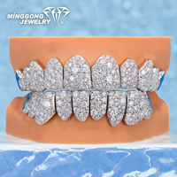 Grillz dentaire personnalisé de luxe style mosaïque en argent 925 avec incrustation de croix en moissanite VVS et opale bleue, bijoux corporels unisexe pour rappeurs hip-hop