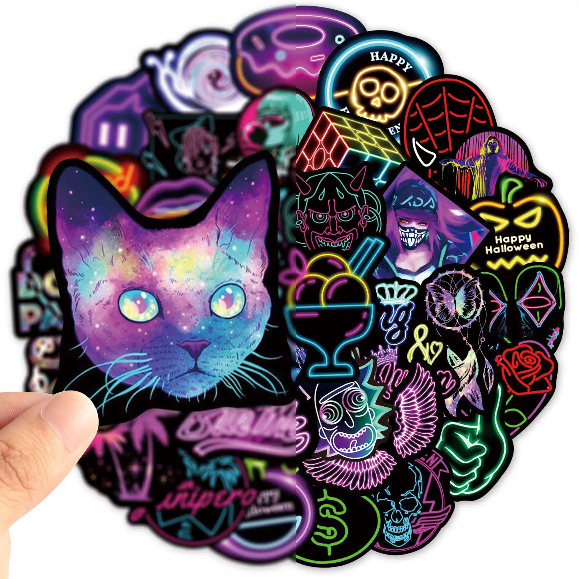 50pcs/bag Colorful Neon Stickers Cute Waterproof Laptop Computer Skateboard Bicycle Luggage For Teen Kids Toys Sticker