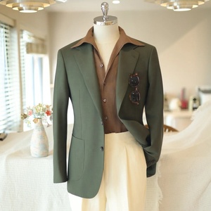 Veste et pantalon décontractés de style Old Money pour <span class=keywords><strong>homme</strong></span> MTM, vert, tissu 100% laine, blazer, <span class=keywords><strong>costume</strong></span> sur mesure, vêtements élégants - Product Image 1
