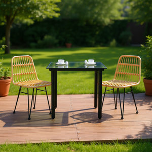 Set da Pranzo da Giardino in Acciaio Nero con Vetro Temperato, Dimensioni Medie, Arredamento Esterno Contemporaneo - Product Image 2