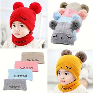 Gorro de Invierno para Bebés, Niños y Niñas, Gorro de Punto con Pompón, Gorro de Bebé Recién Nacido, Lindo Gorro Infantil con Bordado de Dibujos Animados, Conjunto de Gorro y Bufanda para Niños - Product Image 2