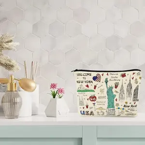 Sac de <span class=keywords><strong>voyage</strong></span> cosmétique et trousse de maquillage en toile à motif paysage style européen pour filles et femmes, avec fermeture éclair, souvenir de <span class=keywords><strong>New</strong></span> <span class=keywords><strong>York</strong></span>, mignon et décontracté - Product Image 3