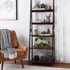 Étagère à livres <span class=keywords><strong>Asics</strong></span> Ladder, <span class=keywords><strong>5</strong></span> niveaux, structure en bois de caoutchouc massif avec finition noyer, pour le rangement et la présentation à la maison ou au bureau - Product Image 1