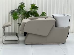 High-end Barber Shop Semi-<b>reclining</b> Modern Stainless Steel Massage Hair Washing Bed Flushable Basin Salon Use - Product Image 2