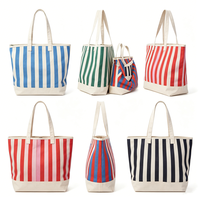 Sac fourre-tout en toile tissée à rayures verticales, sac de transport moyen lavable pour les courses de bureau et les livraisons de café, bibliothèque