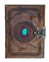 Journal en cuir véritable fait à la main pierre bleue en relief sur un carnet de croquis et un carnet de notes à couverture rigide pour unisexe en laiton antique C-Lock