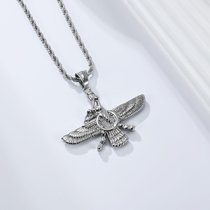 Vintage Persian Faravahar Necklace, Zoroastrian Niche Cultural Jewelry, Faravahar Sweater <b>Chain</b> Pendant - Product Image 4