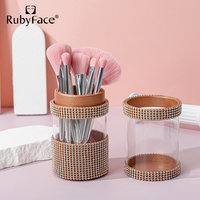 Marque privée en gros 7 pièces pinceaux de maquillage professionnel en laine de nylon rose avec conteneur de réglage de diamant