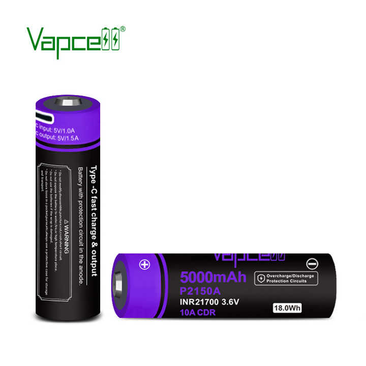 Quick Charge Vapcell P2150A 21700 5000mAh 12.5A Type-C Rechargeable Lithium Ion Battery 21700 for Solar Applications Quick Charge Vapcell P2150A 21700 5000mAh 12.5A Type-C Rechargeable Lithium Ion Battery 21700 for Solar Applications