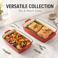 Plat à rôtir en fonte émaillée rouge, plat de cuisson rectangulaire pour lasagnes et casseroles, ustensile de cuisson OEM en gros, compatible four