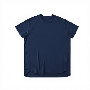 T-shirt à manches courtes pour homme, taille plus, col rond, tricoté, couleur unie, tissu jersey décontracté, bleu turquoise, violet, gris, bleu marine - Product Image 5