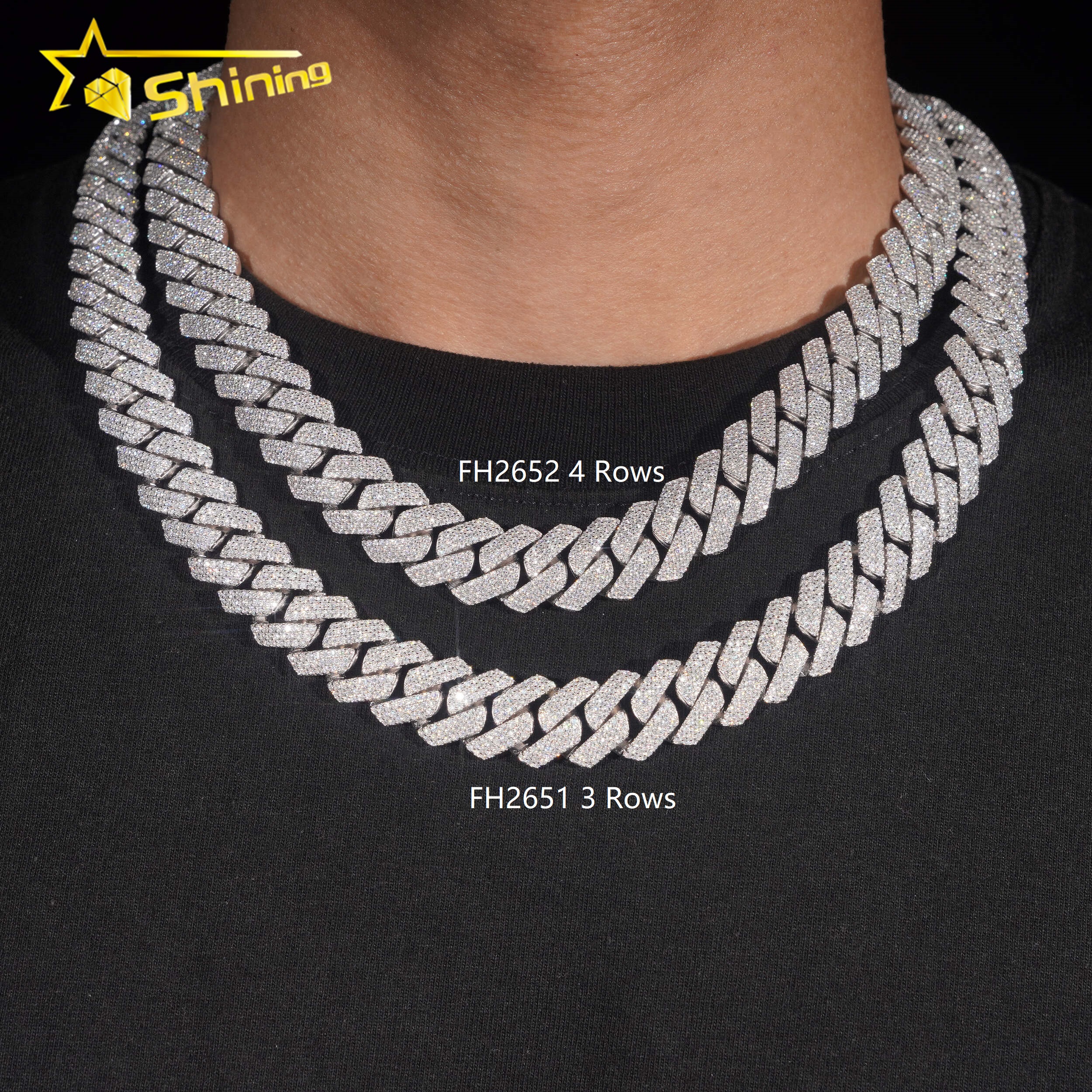4 row moissanite cuban link chain
