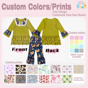 Completo da <span class=keywords><strong>bambina</strong></span> 2 pezzi con stampa floreale <span class=keywords><strong>volpe</strong></span> del bosco, top a tunica a maniche lunghe con volant in pizzo <span class=keywords><strong>e</strong></span> pantaloni a zampa a strati con volant, set boutique per bambini - Product Image 3