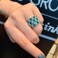 Bijoux tendance, nouvelle bague en saphir simulé pour femmes, bague géométrique large de couleur personnalité, bijoux de mode en gros
