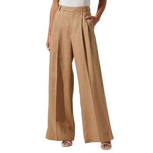 Pantalones de pierna ancha de lino personalizados de alta calidad para mujer con cierre elástico de cintura media transpirable de secado rápido para el suministro de ODM de verano - Product Image 1