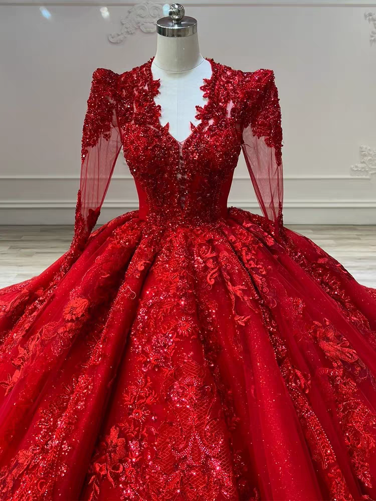 fitted lace wedding dress Red Ball Gown Off-the-Shoulder Lace-Up Back Quinceanera Dresses main image 0