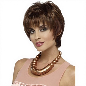 Peluca de Cabello Corto y Liso Marrón para <span class=keywords><strong>Mujer</strong></span>, Estilo Europeo Americano, Voluminoso, Hecho a Máquina, de <span class=keywords><strong>AliExpress</strong></span>, para Compras Transfronterizas - Product Image 1