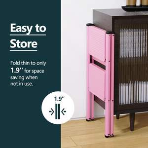 Hot-Selling Roze Tweestaps Opvouwbare Stalen Kruk Draagbare Keuken Opstapladder Met Brede Pedalen Voor Thuisgebruik - Product Image 4