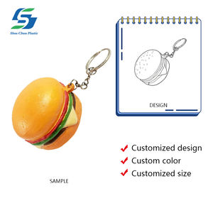 Groothandel Custom Hamburger Sleutelhanger Stress Bal Pu Foam Squeeze Speelgoed Gedrukt Logo Angst Relief Relatiegeschenk - Product Image 2
