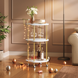 Groothandel Goud En Wit <span class=keywords><strong>3</strong></span> <span class=keywords><strong>Tier</strong></span> Barkar Keuken Serveerwagens Rollende <span class=keywords><strong>Trolley</strong></span> Barkar <span class=keywords><strong>Trolley</strong></span> Op Wielen Met Glazen Houderrek - Product Image 1