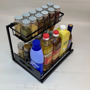 Organiseur de rangement multifonctionnel en métal imperméable à 2 niveaux, pliable, <span class=keywords><strong>design</strong></span> moderne, sous l'<span class=keywords><strong>évier</strong></span>, pour la cuisine - Product Image 3
