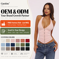 Hauts Corsets Ajustés Rose Coquette à Col Halter et Décolleté Plongeant en V avec Fermeture à Crochets et Œillets pour Femmes, Personnalisés OEM ODM, pour Tenues de Soirée et Clubs d'Été, Vente en Gros