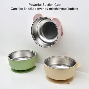 New 2026 304 Stainless Steel Toddler Bowl Removable Silicone Suction Sleeve Non Slip Double <b>Wall</b> Insulated Baby Feeding Set - Product Image 5