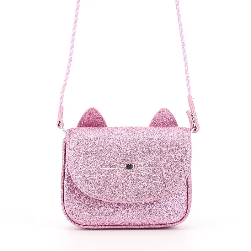 Glitter PU Girls Sling Bags Kids Crossbody Popular Cute Cat Shape Handbags Women Fashion Ladies Bag