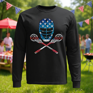 Camiseta de manga larga con diseño de la bandera americana de lacrosse vintage del 4 de julio - Product Image 3