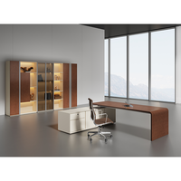 Meubles de bureau en bois modernes, table de bureau de luxe en forme de L avec angle réglable, bureau de direction avec armoire latérale