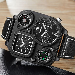 <span class=keywords><strong>Prix</strong></span> usine <span class=keywords><strong>Oulm</strong></span> 1169 montres à Quartz classique noir Double fuseau horaire boussole carré grand écran mâle Quartz <span class=keywords><strong>montre</strong></span> intelligente fournisseur - Product Image 3