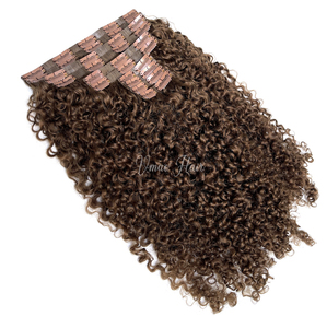 Personalizado Color marrón belleza Natural suave Invisible sin costuras Clip ins Afro rizado profundo rizado PU Clipin extensión de cabello <span class=keywords><strong>humano</strong></span> - Product Image 2