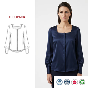 Camicetta <span class=keywords><strong>Verde</strong></span> <span class=keywords><strong>Smeraldo</strong></span> Personalizzata in Acetato con Fiocco, Vita Stretta, Maniche a Lanterna, Versatile, da Donna - Product Image 4