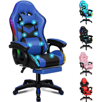 Silla de juegos Ecuador 400lbs azul Rgb Led Pc Gamer Silla de juegos con reposapiés altavoces y masaje Silla de videojuegos grande y alta