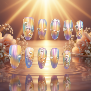 Uñas postizas de lujo, cortas, estilo ataúd, acrílicas con degradado, con pegamento para dedos, diseño artístico. - Product Image 2