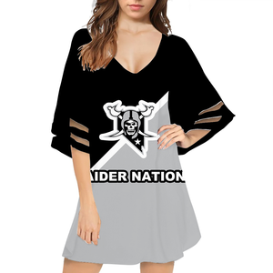 Nouveau personnalisé imprimé col en V décontracté court polyester robe en mousseline de soie élégant cloche demi manches robe pour les femmes grande taille Blouse - Product Image 4