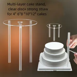 Planche à gâteau en plastique transparent, disque de support d'empilage à plusieurs niveaux avec tiges de goujons, plaques de séparation pour gâteaux à plusieurs niveaux, 4, 6, 8, 10 pouces