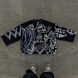 T-shirt à manches courtes surdimensionné en coton 100% personnalisé, col carré, imprimé hip-hop, avec des caractéristiques de séchage rapide et respirantes - Product Image 2