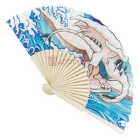 Éventail à main en bois personnalisé de 23cm en gros avec motif de modèle imprimé espagnol faveurs de mariage peintes colorées