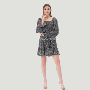 เดรสชีฟองลำลองพิมพ์ลายดอกไม้สไตล์ใหม่ปี 2025 สำหรับผู้หญิง คอกลม แขนยาว เดรสสั้นสไตล์หวาน ลายทอ - Product Image 1