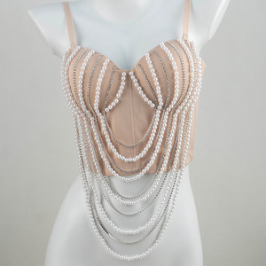Top Corsetto con Catena di Perle, Top Sexy da Donna in Pizzo con Fiocco, Intimo Vintage - Product Image 2