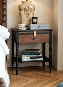Table de chevet en bois massif de qualité supérieure, style vintage français, deux tons, pieds à tiges, 1 tiroir avec étagère, meuble de chambre à coucher, table de chevet stable - Product Image 6