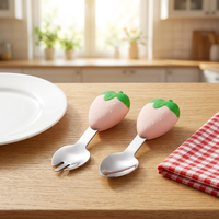 Cuillère et fourchette en acier inoxydable 18/8 avec manche en silicone rose fraise, style moderne et luxueux, pour usage domestique