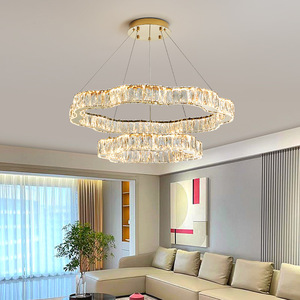 Lámpara de araña de cristal de lujo, redonda, con múltiples cabezales LED, para sala de estar, hogar, estilo moderno minimalista, base para bombilla E27 - Product Image 1