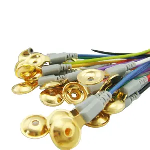 Cable Din EEG de 1,5mm, 12 cables de plomo, electrodos de copa chapados en oro para sistema EEG