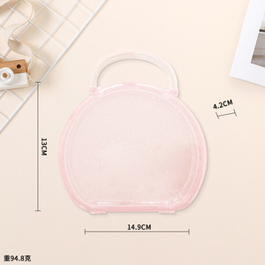 Transparent Pink Jewelry Storage Box 2L Portable Covered Craft Toy Makeup Organizer Handbag Style - Product Image 3