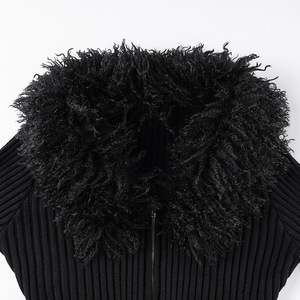 Suéteres de Punto Negros con <span class=keywords><strong>Cuello</strong></span> de Piel Sintética, Manga Larga y Cierre Frontal para Mujer, Suéteres de Punto Ajustados a la Moda - Product Image 5