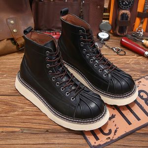 Nouvelle couche supérieure de chaussures en cuir de vachette pur vêtements de travail en cuir de vachette style coque supérieure semelle épaisse bottes en cuir véritable bottes pour hommes haut de gamme - Product Image 2