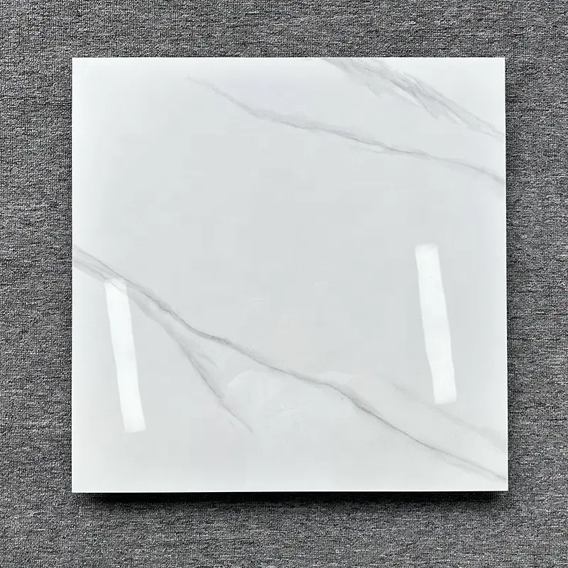 60x60 600x600 Glossy Carrara porselen putih poliso porselen ubin lantai marmer untuk ruang tamu